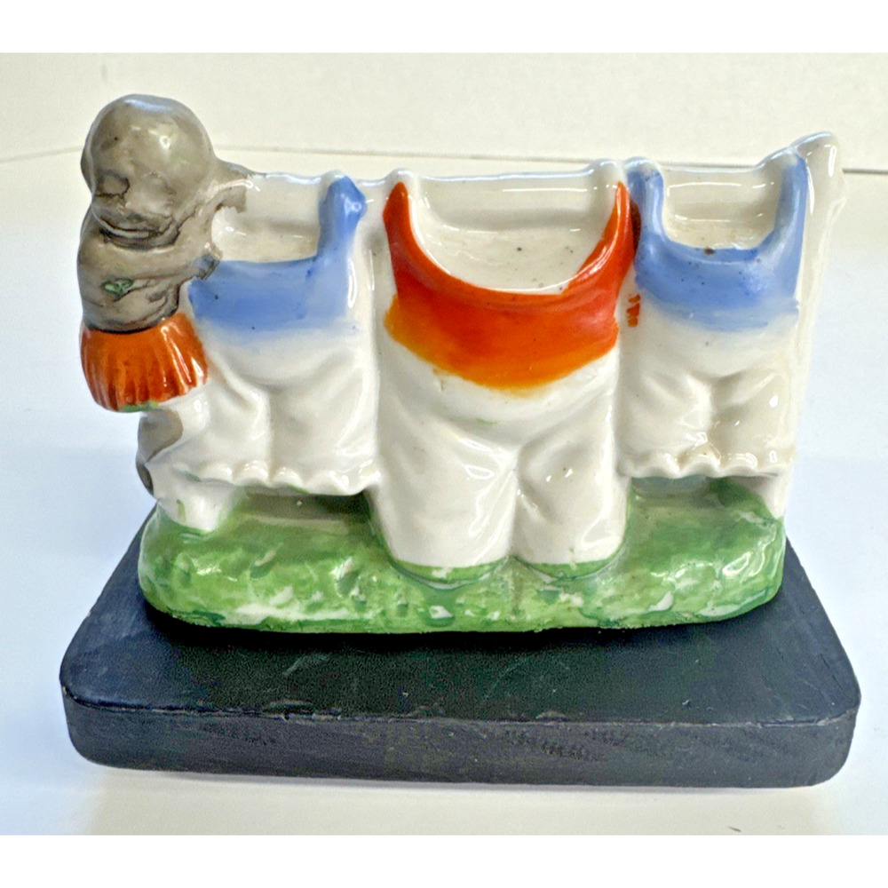 Vintage Japanese Lusterware Collectible Match-Toothpick Holder Clothesline 1938